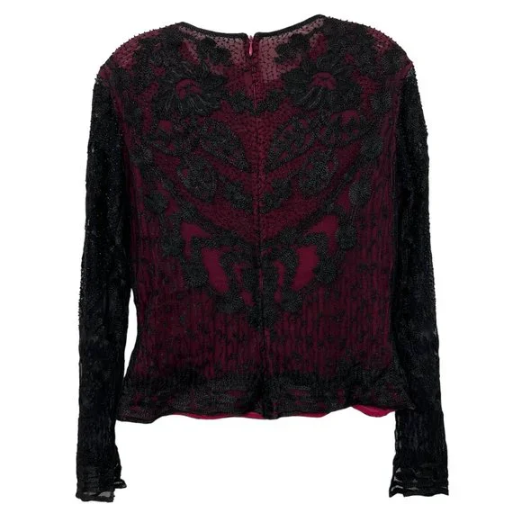 Naeem Khan women's lace beaded long sleeve top size 10 - Picture 2 of 5